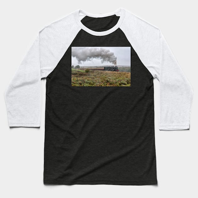 LMS Black 5 Number 5828 on a Misty Day on the Moor Baseball T-Shirt by SteveHClark